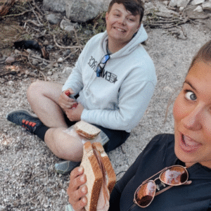 Students eating lunch during their adventure semester in nature.